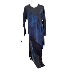 Coco + Juan Maxi Asymmetrical Black Navy Long Sleeve Dress